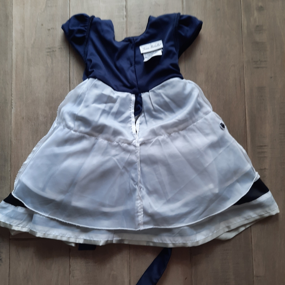 👑 Jona Michelle Navy and Silver Striped Formal Dress - Picture 3 of 5
